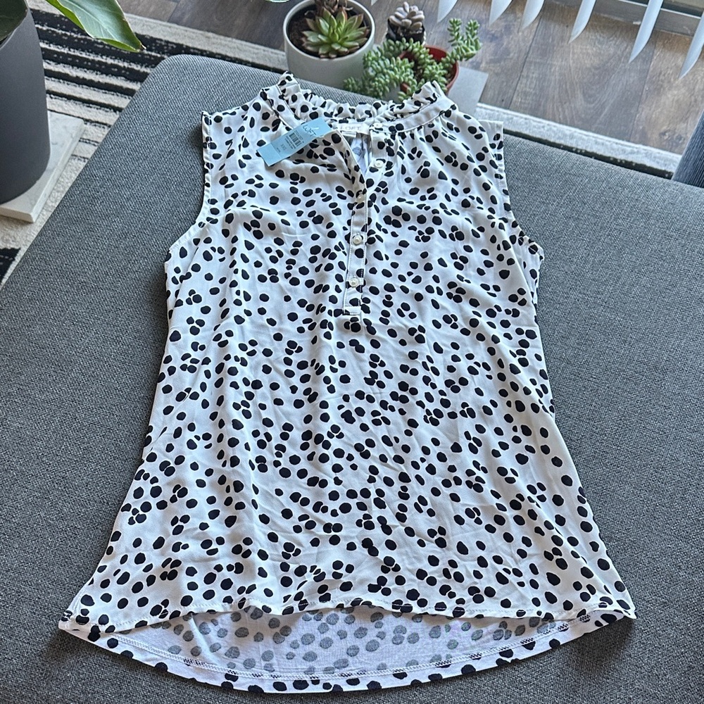 NWT LOFT Black and White Polka Dot Sleeveless Blouse